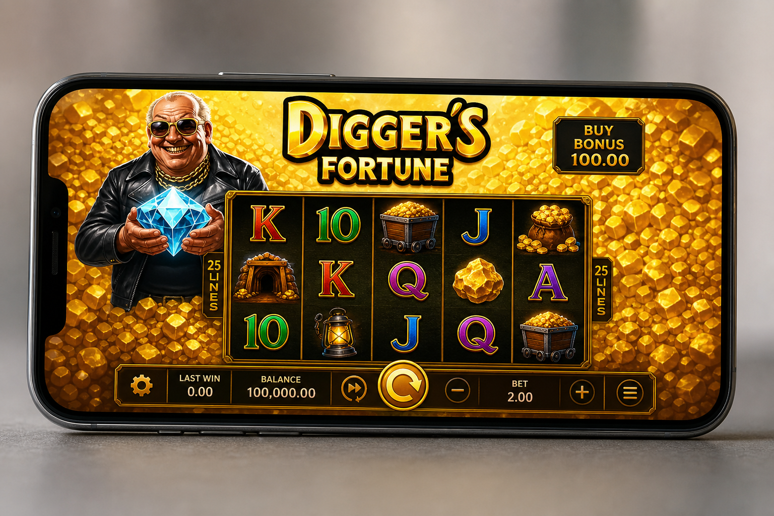 Digger's Fortune screenshot - expanding cluster grid mid-cascade with a 6.5x multiplier boost active